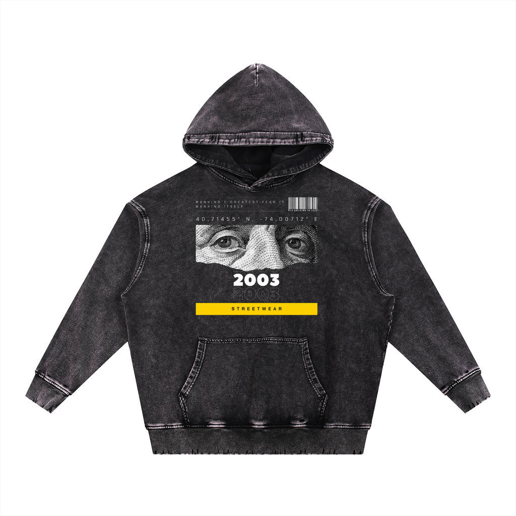 Snow Wash Hand-Frayed Heavyweight  Hoodie