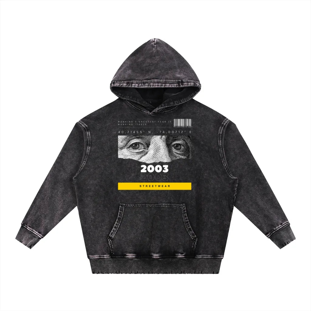Snow Wash Hand-Frayed Heavyweight Hoodie