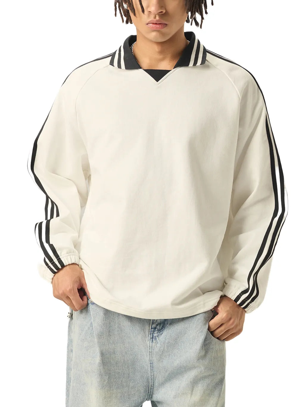 striped collar sweatshirt