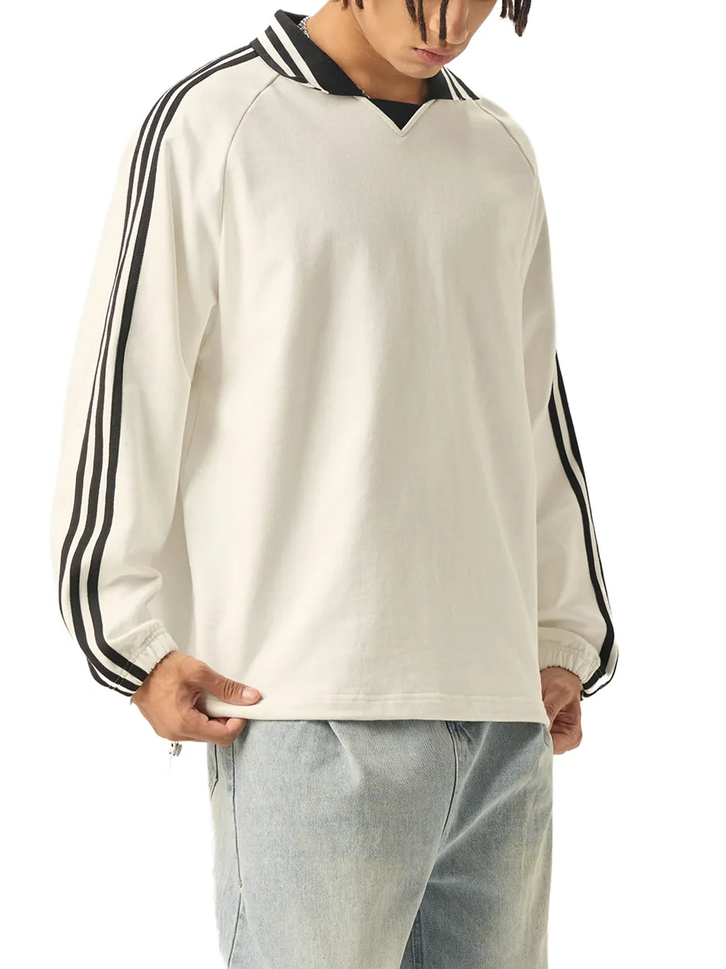 striped collar sweatshirt